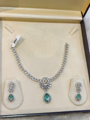 NISA Silver - Mint Teardrop AD Necklace & Earring Set.