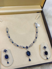 Exquisite Royal Blue AD Necklace & Earrings Set