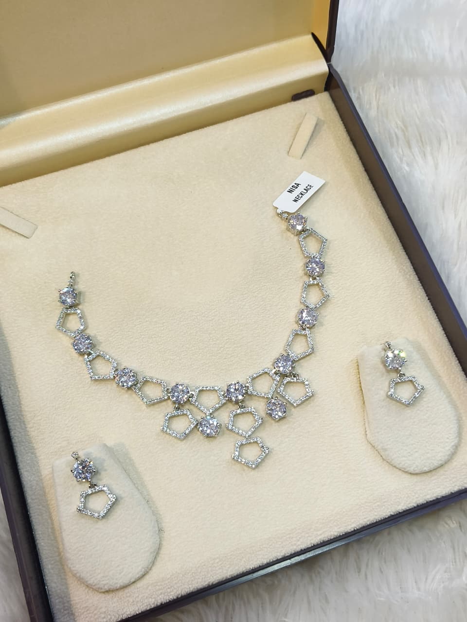 NISA Rhodium-Plated AD Necklace & Earring Set