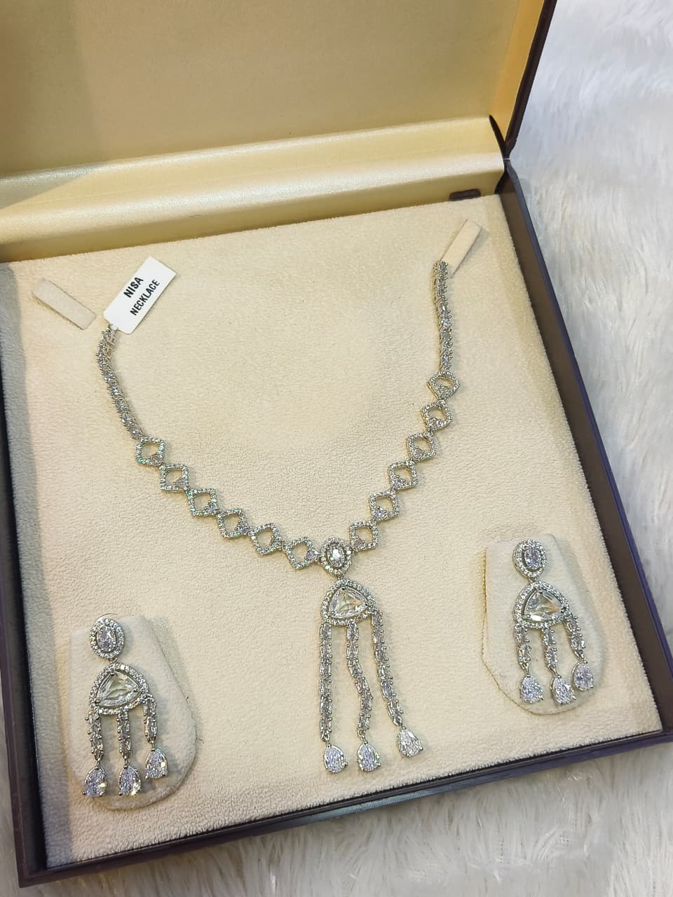 Nisa Geometric Chandelier AD Necklace & Earrings Set