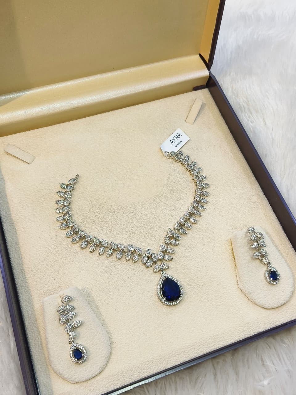 Imperial Blue Pear-Drop AD Necklace & Earring Set
