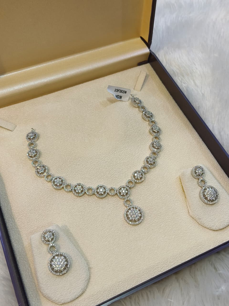 Silver-Finish AD Necklace & Earrings Set