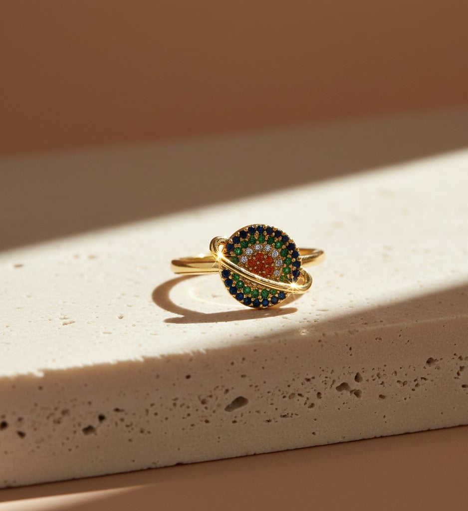 Nisa Premium Golden-Polish Top-Spinning Design With Diamonds And Studded Fingering For Women and Girls