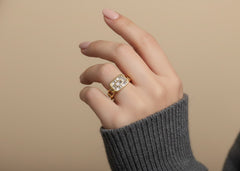 Nisa Premium Golden-Polish Chain Design With Diamonds Studded Fingering For Women and Girls