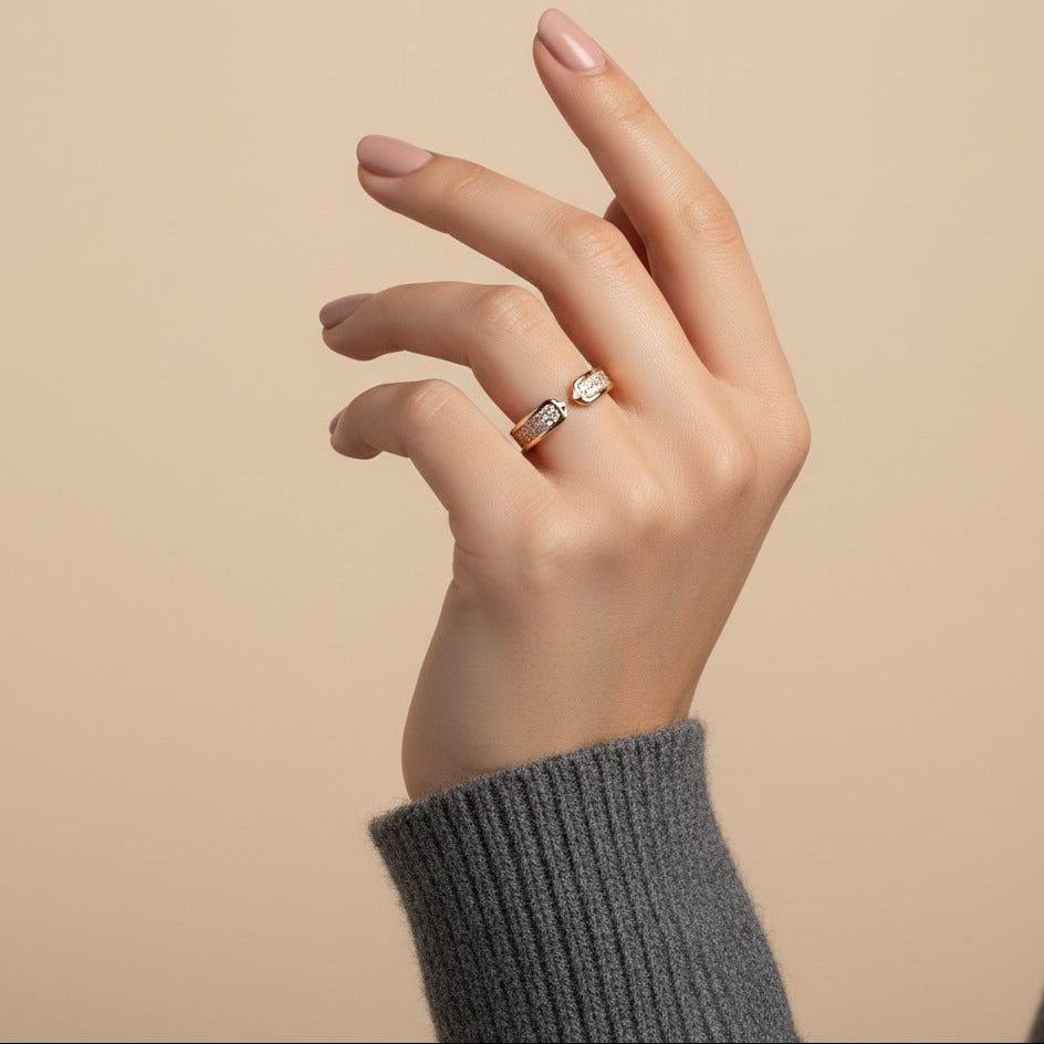 Nisa Premium Rose-Gold Polish Delicate Pretty Design With Diamond Studded Fingering For Women and Girls