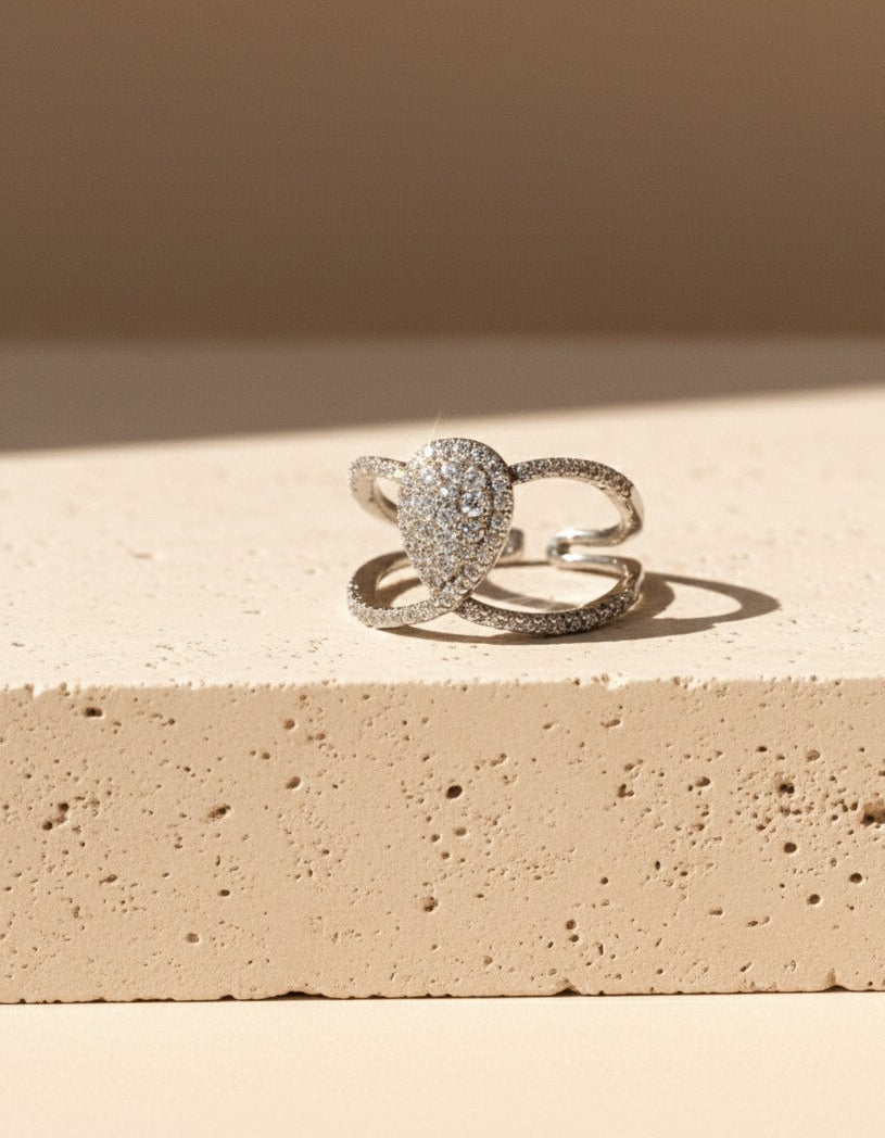 Nisa Premium Silver-Polish Cute Almond Shape Design With Diamond Studded Fingering For Women and Girls