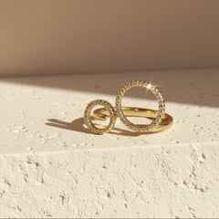 Nisa Premium Golden-Polish Gear Round Design With AD-Studded Fingering For Women and Girls