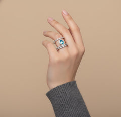 Nisa Premium Silver-Polish Peacock-Feather Design With Diamond Of Crystal-Blue Studded Fingering For Women and Girls