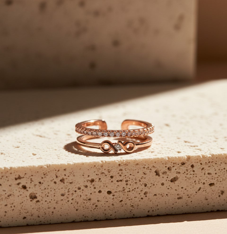 Nisa Premium Rose-Gold Polish Delicate Pretty Design With Diamond Studded Fingering For Women and Girls