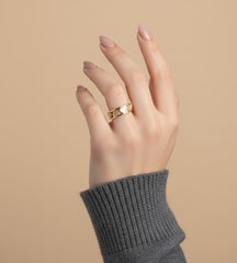 Nisa Premium Golden-Polish Heart Shape Design With Diamonds And Heart Shape White Pearl Studded Fingering For Women and Girls