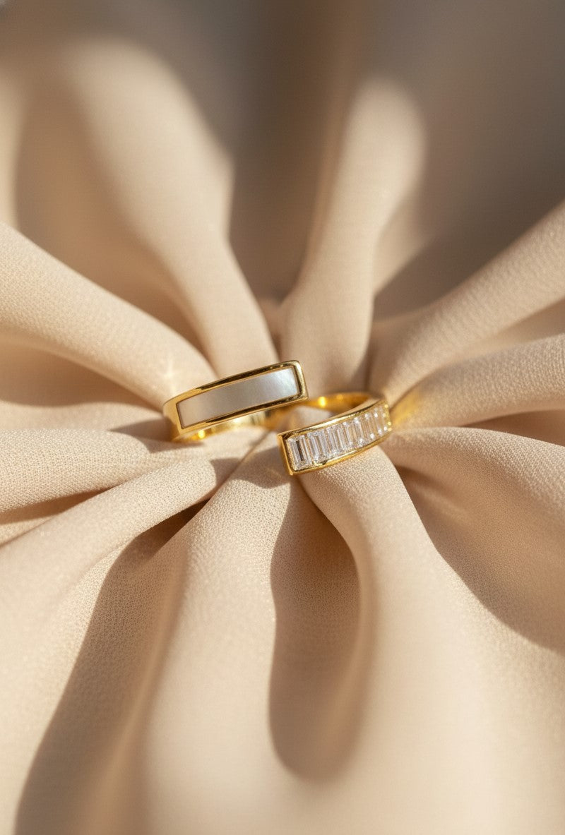 Nisa Premium Golden-Polish Delicate Design With Diamonds And Crystal Studded Fingering For Women and Girls