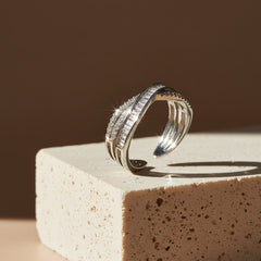 Nisa Premium Silver-Polish X-Cross Design With Diamond And Small Cystal Studded Fingering For Women and Girls