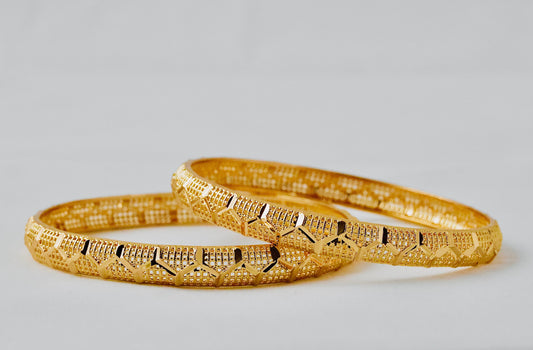 P-High Gold Polish Abstract Half Hexane Design Bangles For Women and Girls